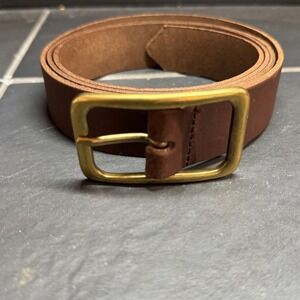 Vintage C&A Accessoires Brown Cow‎ Split Leather Belt XL Brass Buckle Western